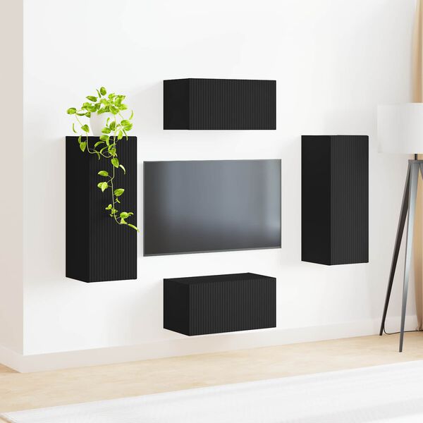 vidaXL Conjunto de mueble de TV 2 pcs Negro Madera de ingenier&iacute;a