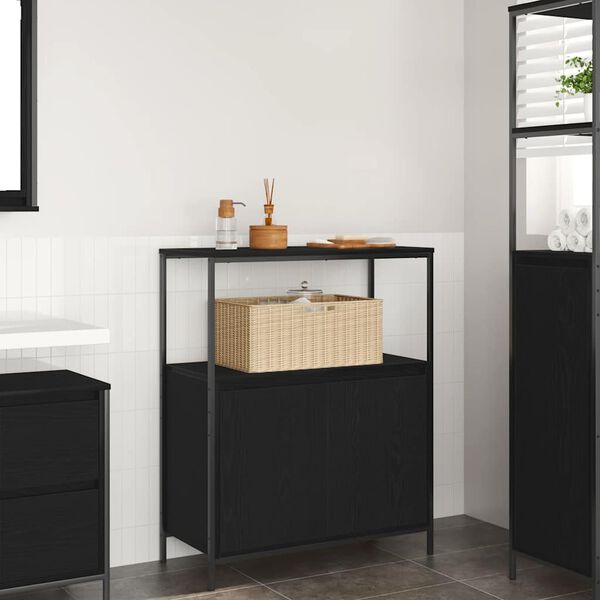 vidaXL Mueble de ba&ntilde;o con estantes roble negro 76,5x35x95 cm