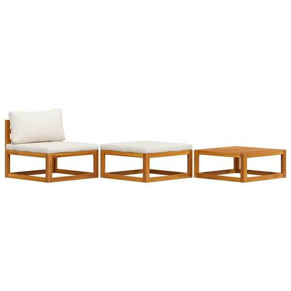 vidaXL Muebles de jardín 3 pzas cojines crema madera maciza de acacia