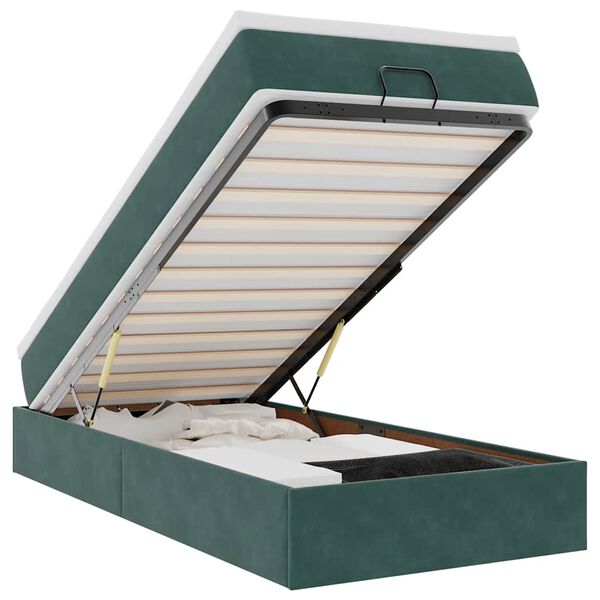 vidaXL Estructura de cama otomana con colch&oacute;n terciopelo verde oscuro
