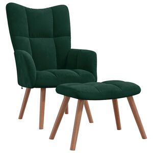 vidaXL Sillón de relax con taburete terciopelo verde oscuro