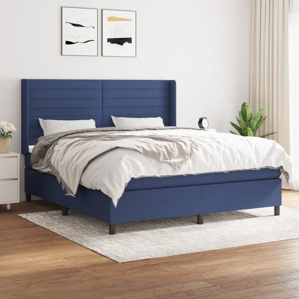 vidaXL Cama box spring con colch&oacute;n tela azul 180x200 cm