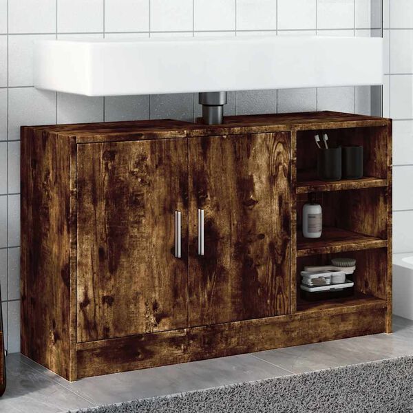 vidaXL Armario de lavabo madera ingenier&iacute;a roble ahumado 90x29x55 cm