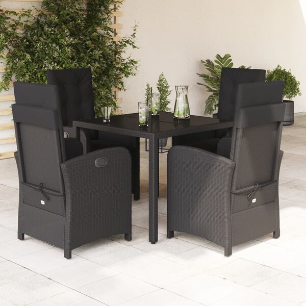 vidaXL Set de muebles jard&iacute;n 5 pzas con cojines rat&aacute;n sint&eacute;tico negro