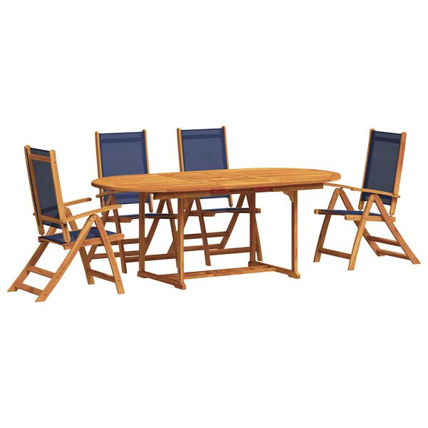 vidaXL Juego comedor de jard&iacute;n 5 pzas madera maciza acacia y textileno