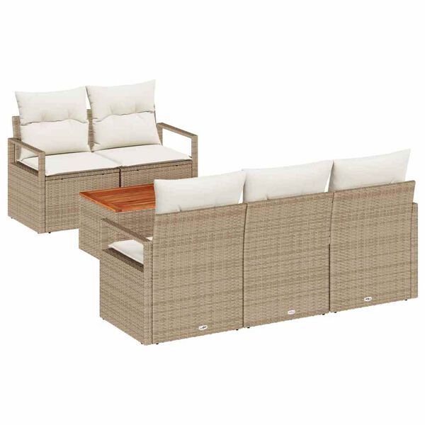 vidaXL Conjunto de sof&aacute;s de jard&iacute;n 6 pcs Beige y Crema rat&aacute;n sint&eacute;tico