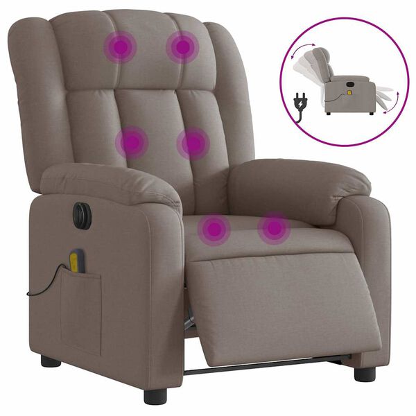 vidaXL Sill&oacute;n reclinable de masaje el&eacute;ctrico tela gris taupe