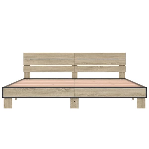 vidaXL Estructura cama madera ingenier&iacute;a metal roble Sonoma 200x200 cm