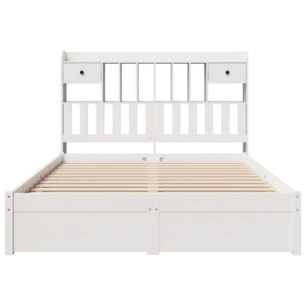 vidaXL Cama con estanter&iacute;a sin colch&oacute;n madera maciza blanca 150x200 cm
