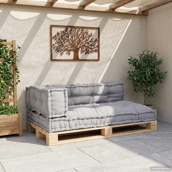 vidaXL Coj&iacute;n para Sof&aacute; Pallet 3 pcs Gris 120 x 80 x 38 cm tela