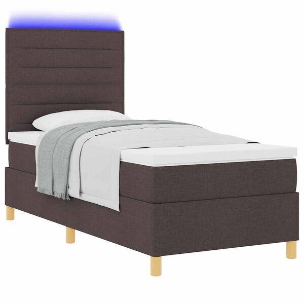 vidaXL Cama Box Spring LED con colch&oacute;n Marr&oacute;n Oscuro 100 x 200 cm tela