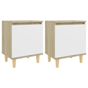 vidaXL Mesitas noche 2 uds patas madera blanco y Sonoma 40x30x50 cm