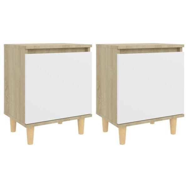vidaXL Mesitas noche 2 uds patas madera blanco y Sonoma 40x30x50 cm