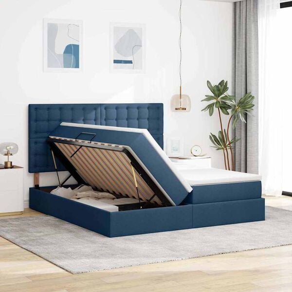 vidaXL Cama con almacenamiento Azul 180 x 200 cm Cuero sint&eacute;tico