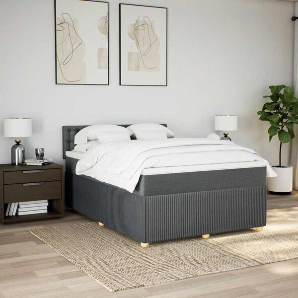 vidaXL Cama box spring con colch&oacute;n tela gris oscuro 140x200 cm