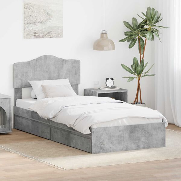 vidaXL Cama con almacenamiento con cabecera Gris Concreto 90 x 200 cm