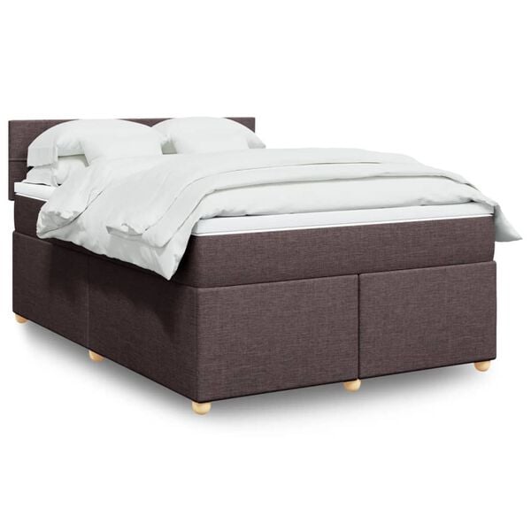 vidaXL Cama box spring con colch&oacute;n tela marr&oacute;n oscuro 160x200 cm