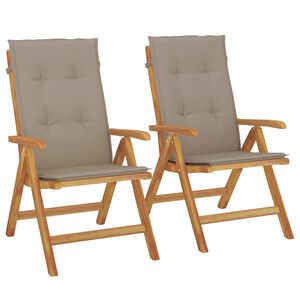 vidaXL Sillas plegables reclinables con cojines, 2 unidades, madera maciza de teca.