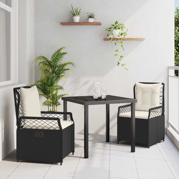 vidaXL Conjunto de Comedor de Jard&iacute;n 3 pcs Negro rat&aacute;n sint&eacute;tico