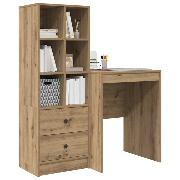 vidaXL Escritorio con caj&oacute;n 2 pcs Roble artesanal