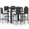 vidaXL Set muebles bar jard&iacute;n 7 piezas y cojines rat&aacute;n sint&eacute;tico negro