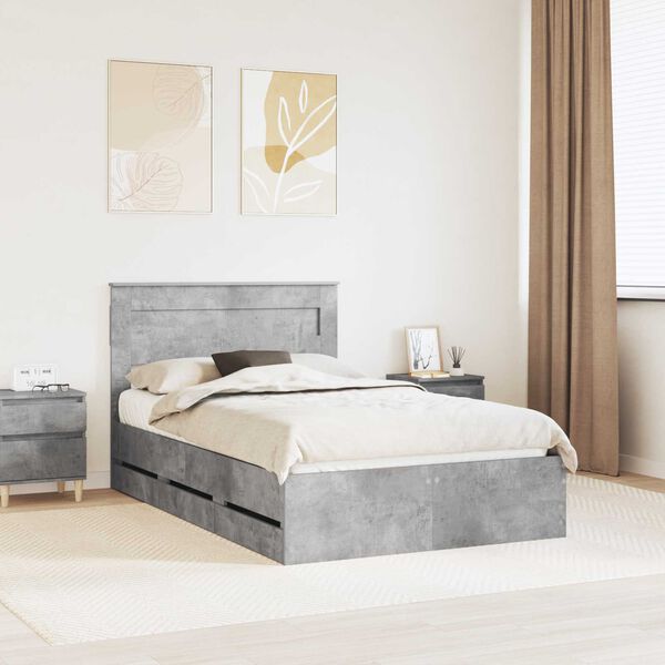 vidaXL Estructura de cama Gris Concreto 120 x 190 cm Madera Ingenieril