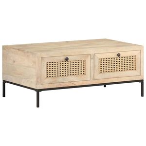 vidaXL Mesa de centro madera maciza mango y ca&ntilde;a natural 90x50x37 cm