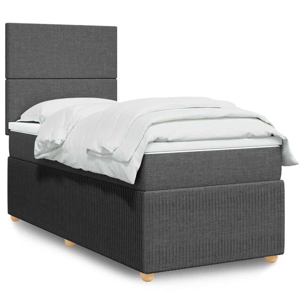 vidaXL Cama box spring con colch&oacute;n tela gris oscuro 100x200 cm