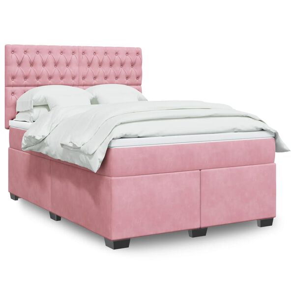 vidaXL Cama box spring con colch&oacute;n terciopelo rosa 140x200 cm
