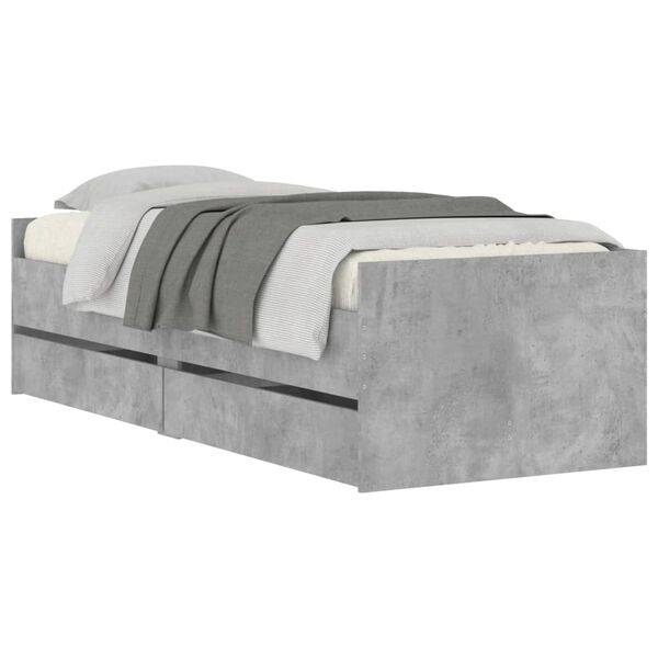 vidaXL Estructura de cama con cajones gris hormigón 90x190 cm