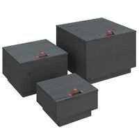 vidaXL Cajas de almacenaje con tapa 3 pzas madera maciza pino gris