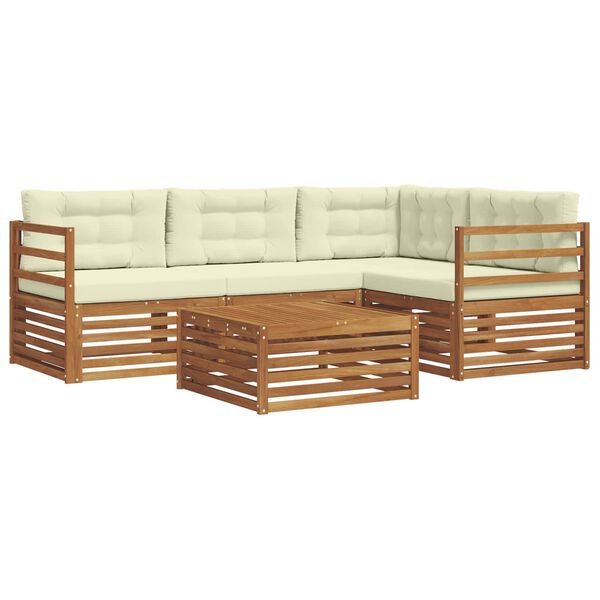 vidaXL Conjunto de sof&aacute;s de exterior con coj&iacute;n 5 pcs Natural y Crema