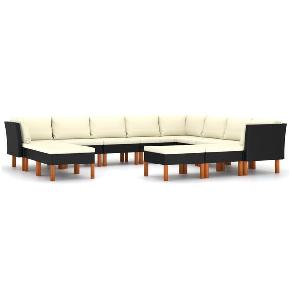 vidaXL Set de muebles de jard&iacute;n 12 pzas y cojines rat&aacute;n sint&eacute;tico negro
