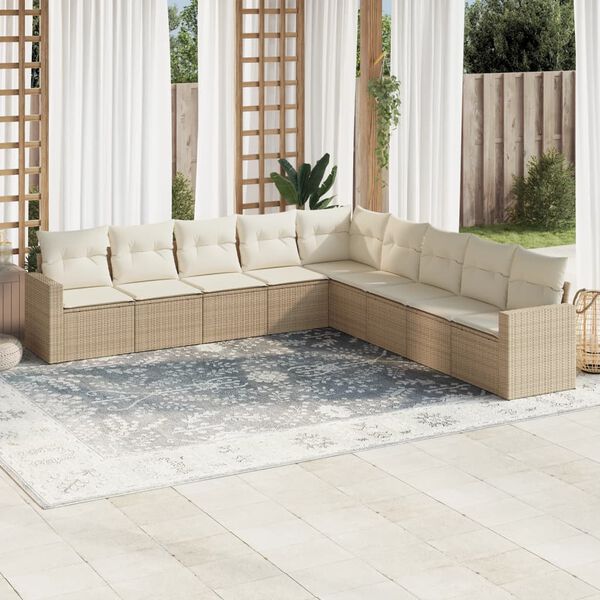 vidaXL Set de sof&aacute;s de jard&iacute;n 9 pzas con cojines rat&aacute;n sint&eacute;tico beige