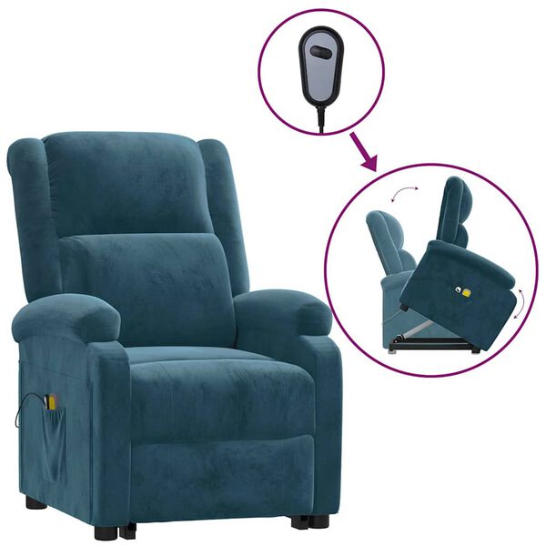 vidaXL Sill&oacute;n de masaje elevable terciopelo azul