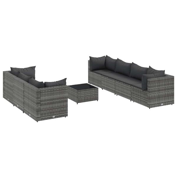 vidaXL Set de muebles de jard&iacute;n 8 pzas y cojines rat&aacute;n sint&eacute;tico gris