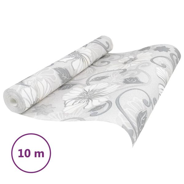 vidaXL Papel pintado 3D no tejido estampado de flores gris 10x0,53 m