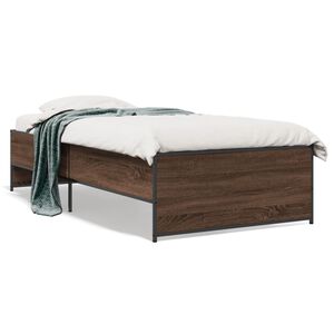 vidaXL Estructura cama madera ingenier&iacute;a metal roble marr&oacute;n 90x200 cm