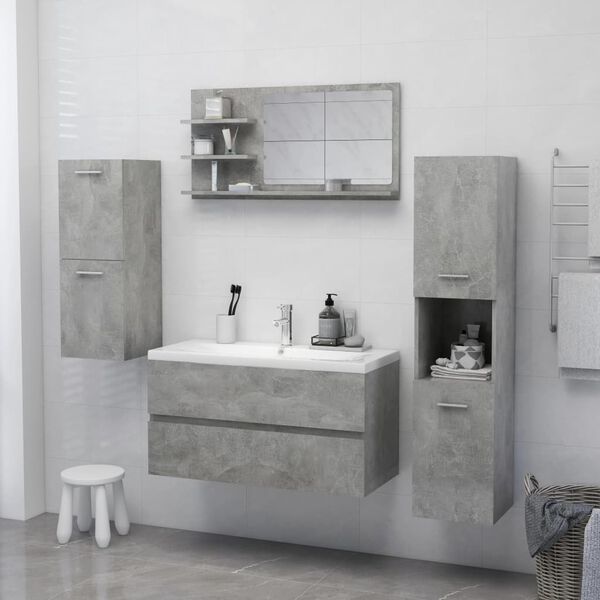 vidaXL Espejo de baño madera contrachapada gris hormigón 90x10,5x45 cm