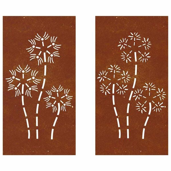 vidaXL Adorno pared jard&iacute;n 2 uds acero corten dise&ntilde;o flores 105x55 cm