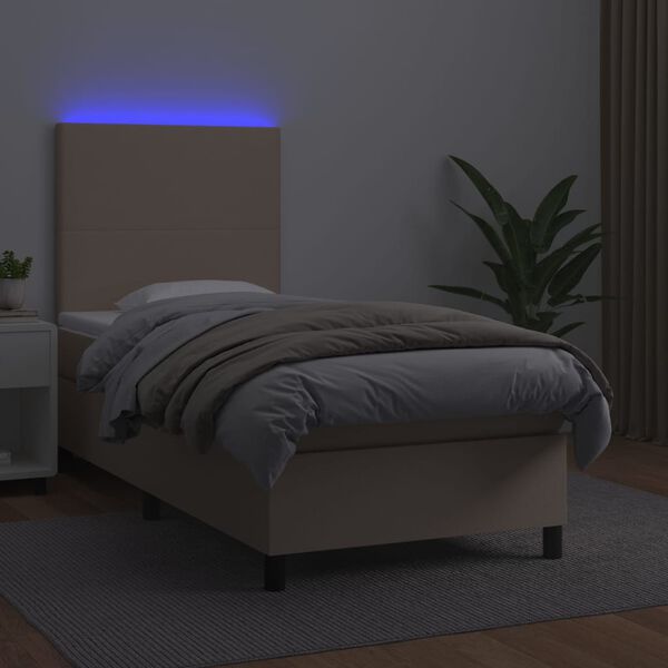 vidaXL Cama box spring colch&oacute;n LED cuero sint&eacute;tico capuchino 100x200cm