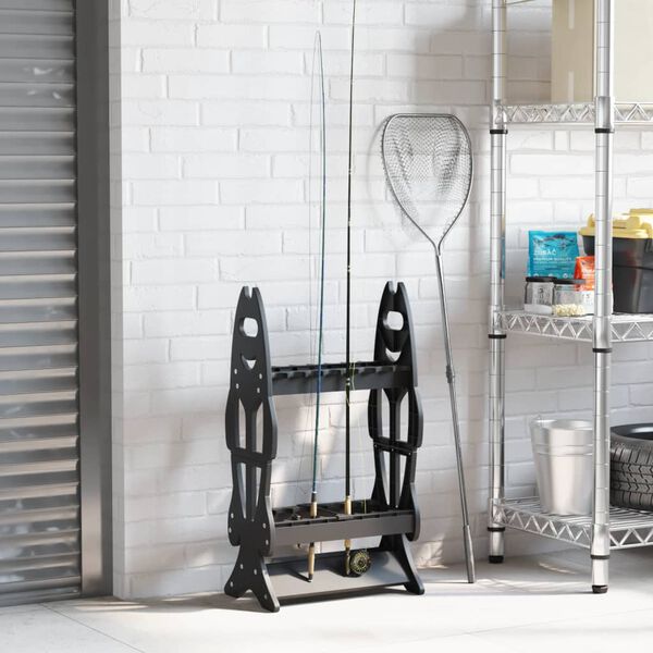 vidaXL Soporte de ca&ntilde;as de pescar para 16 ca&ntilde;as negro