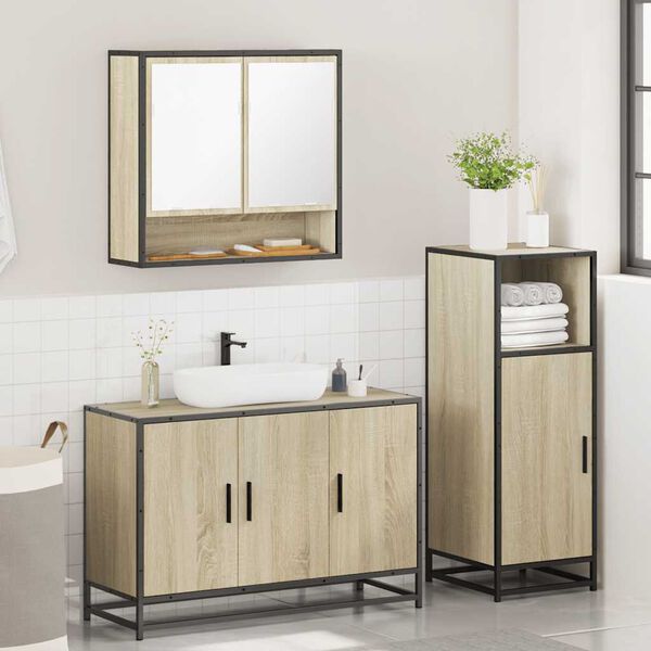 vidaXL Set de muebles de ba&ntilde;o 3 pzas madera contrachapada roble Sonoma
