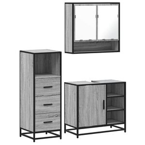 vidaXL Set de muebles de ba&ntilde;o 3 pzas madera contrachapada gris sonoma