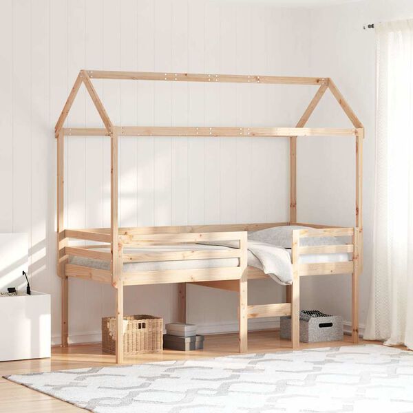 vidaXL Cama alta con techo madera maciza de pino 80x200 cm