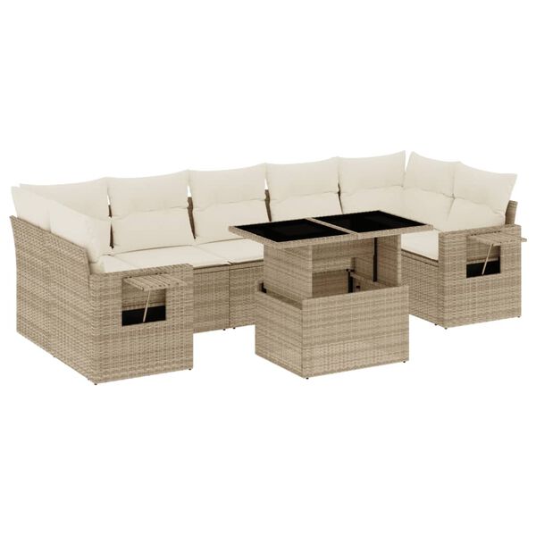vidaXL Set de sof&aacute;s de jard&iacute;n y cojines 8 piezas rat&aacute;n sint&eacute;tico beige