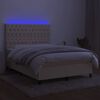vidaXL Cama box spring colch&oacute;n y luces LED tela crema 140x190 cm