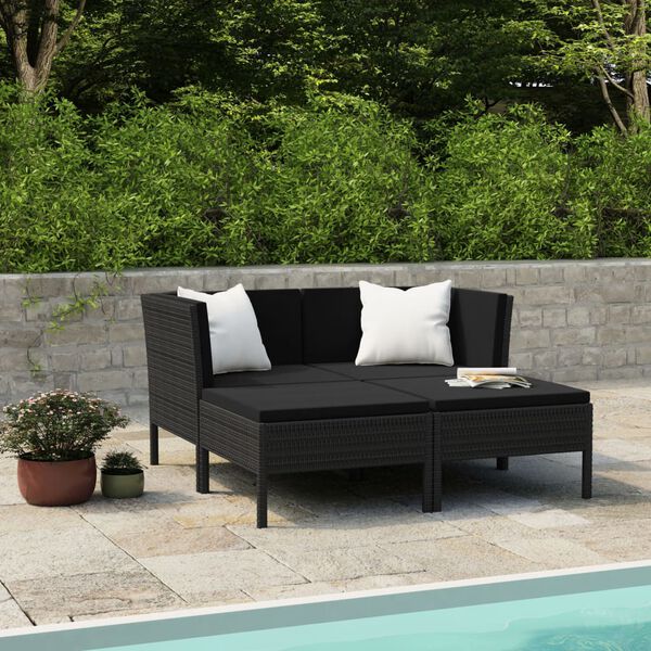 vidaXL Set de muebles de jardín 4 pzas y cojines ratán sintético negro