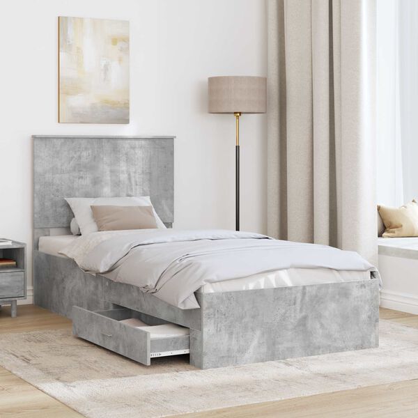 vidaXL Estructura de cama con cabecera Gris Concreto 90 x 190 cm