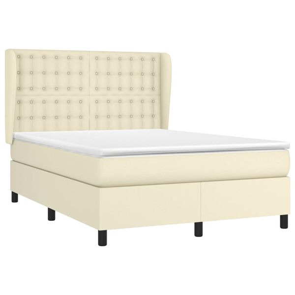 vidaXL Cama box spring con colch&oacute;n cuero sint&eacute;tico crema 140x200cm